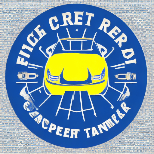 AI generated: car repair company logo, "Tech Center", wrench, spark plugs,  round shape, dark blue colors --v 4