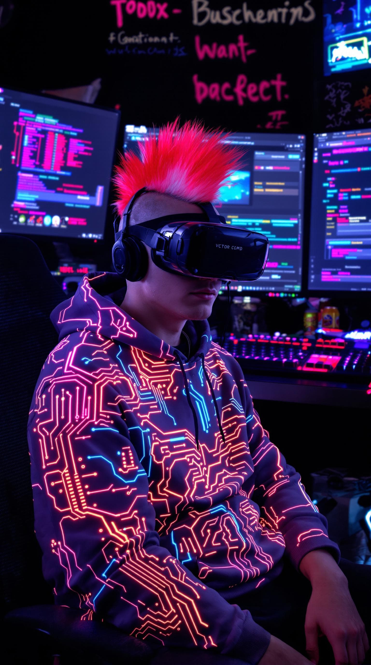 AI generated: A hyper-realistic young hacker inspired by Toad from Super Mario Bros; short and stocky, bright pers...