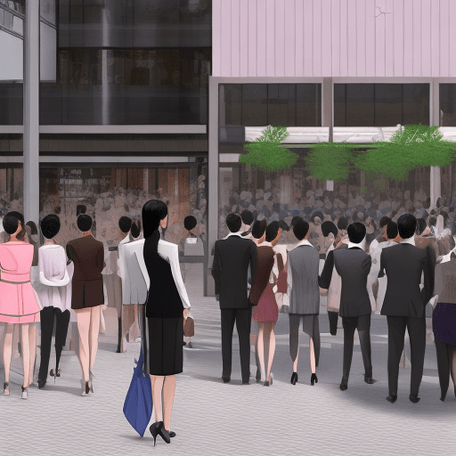 AI generated: Hyper realistic eye level exterior photo of a business Japanese woman. 6’2” with high heals. She has...