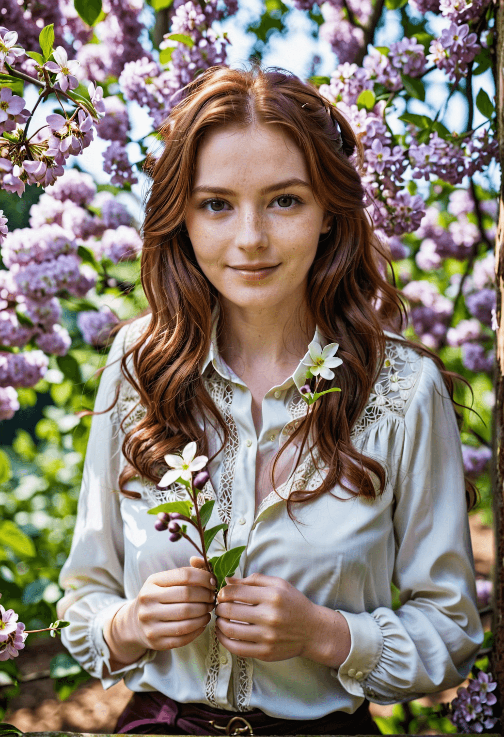 AI generated: cinematic photo medium close-up of a woman with auburn hair is wearing a gorgeously detailed slightl...