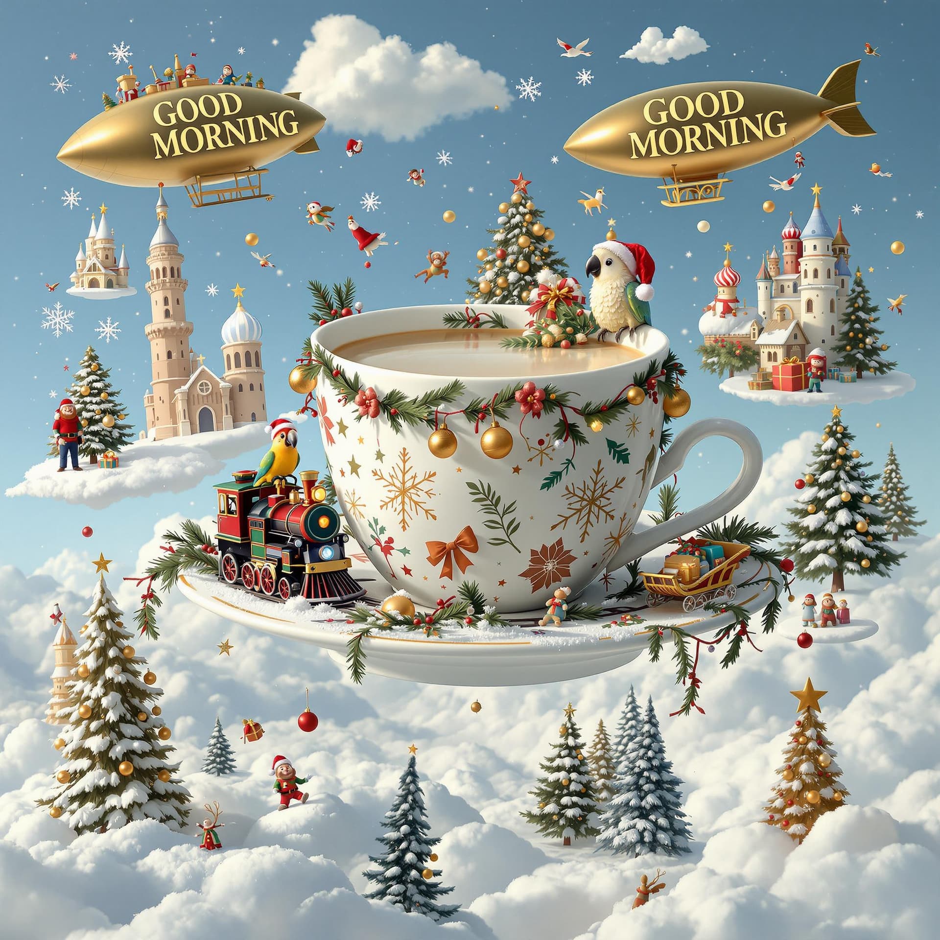 AI generated: Surreal Christmas landscape. Everything is floating in the air.
In the air, as if in zero gravity, i...