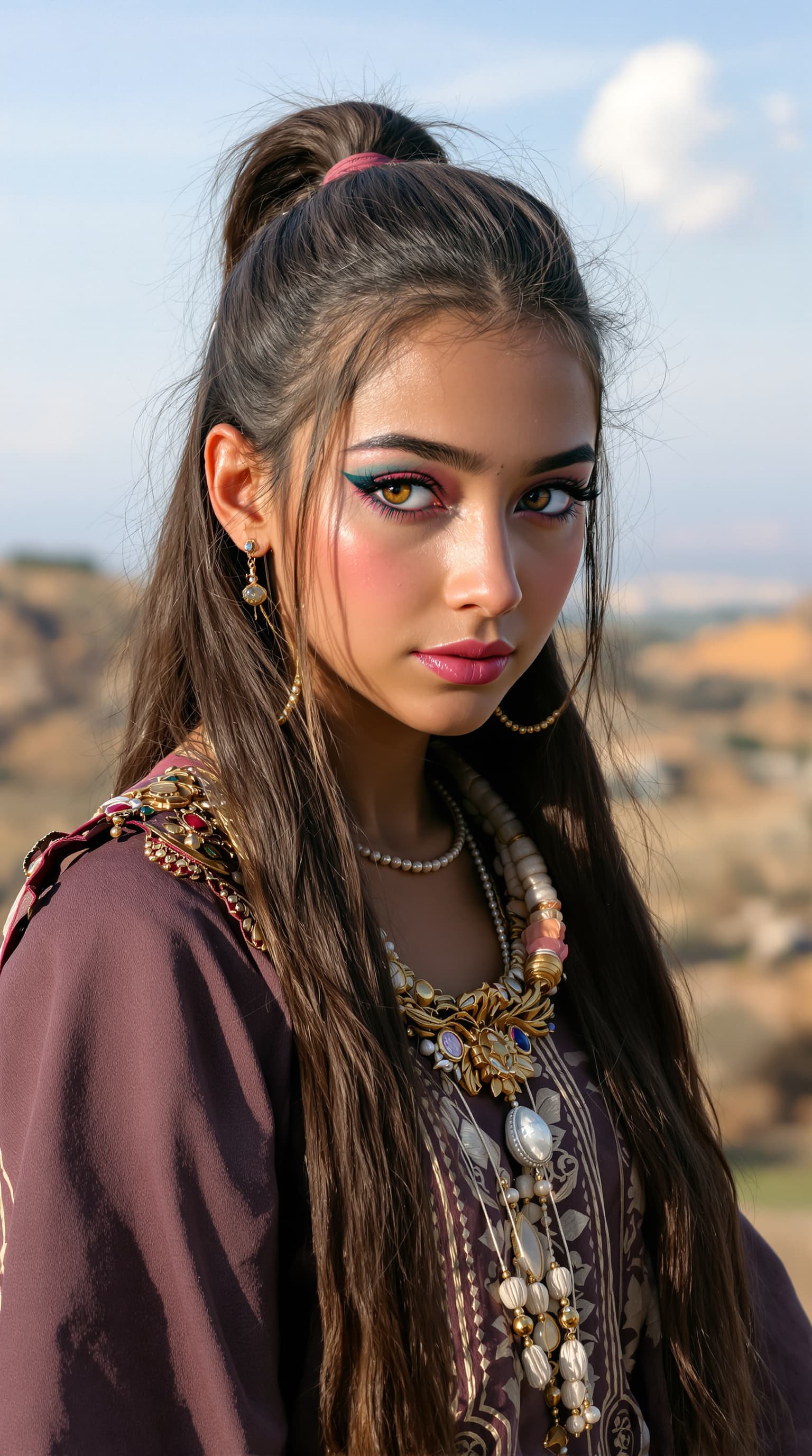 AI generated: A professional photograph showcasing one of the most stunning tween girl globally, Egyptian, with in...