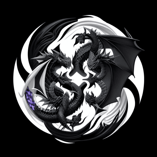 AI generated: "Two stylized dragons, one black and one white, clashing in an esports arena, yin and yang symbols g...