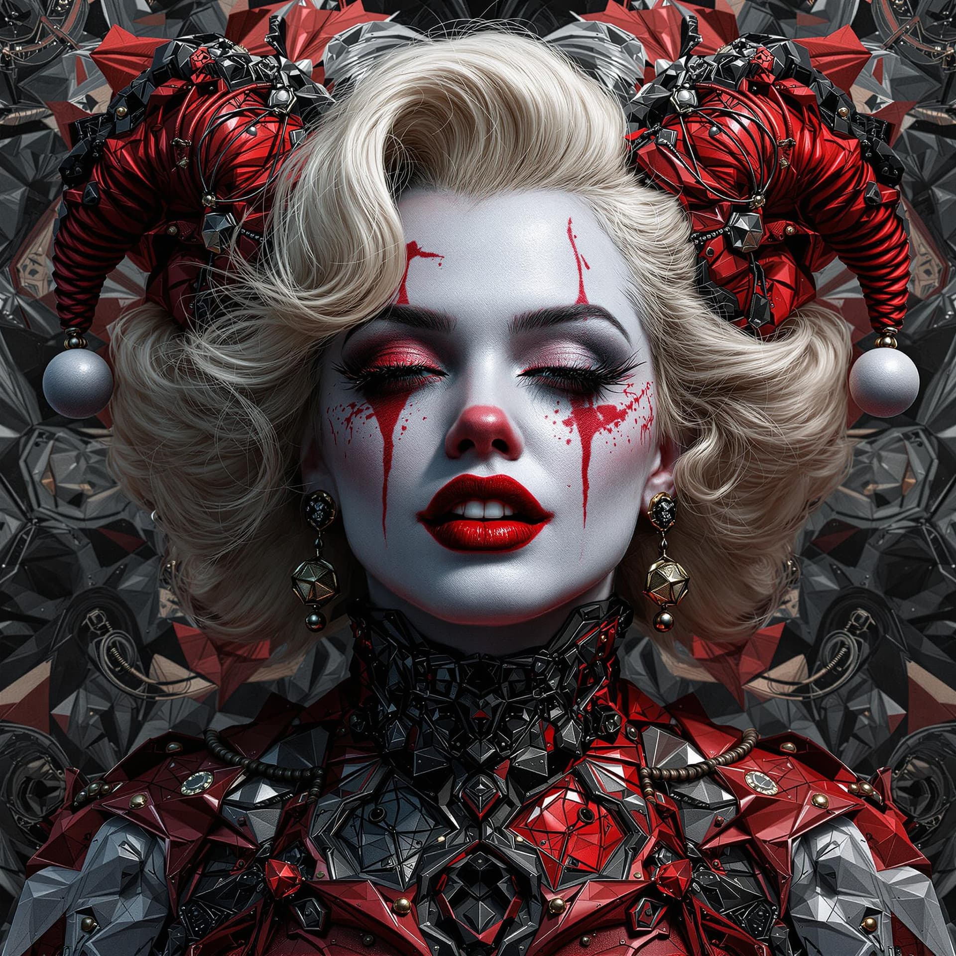 AI generated: portrait of Marilyn Monroe as a harley quinn. intricate abstract. intricate artwork. by Tooth Wu, wl...