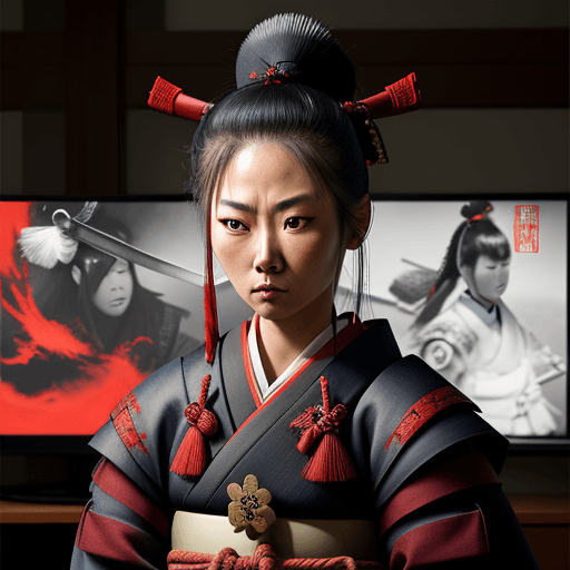 AI generated: samurai woman watching television