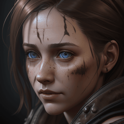 AI generated: a woman with brown hair sticking out, a realistic gritty  unreal engine, artstation, detailed, digit...