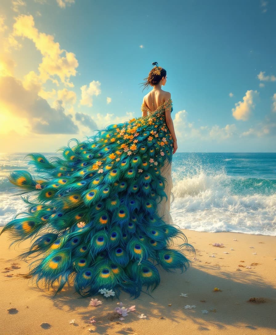 AI generated: "Under a vast, endless blue sky, where the golden sun bathes the world in warmth, a celestial goddes...