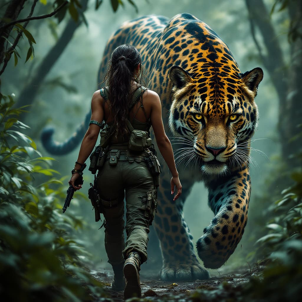 AI generated: Highly detailed, and ultra-high definition digital illustration of A Brazilian female soldier in jun...