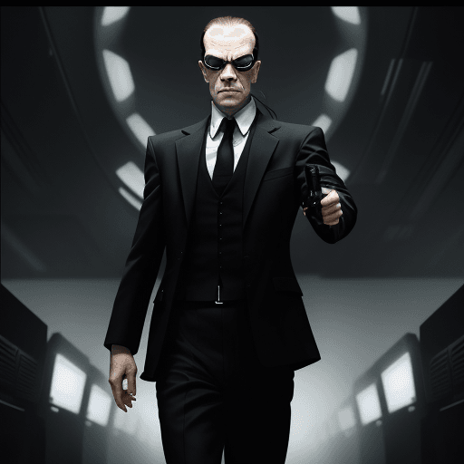 AI generated:  Agent Smith from the Matrix looking menacing, with a long nose