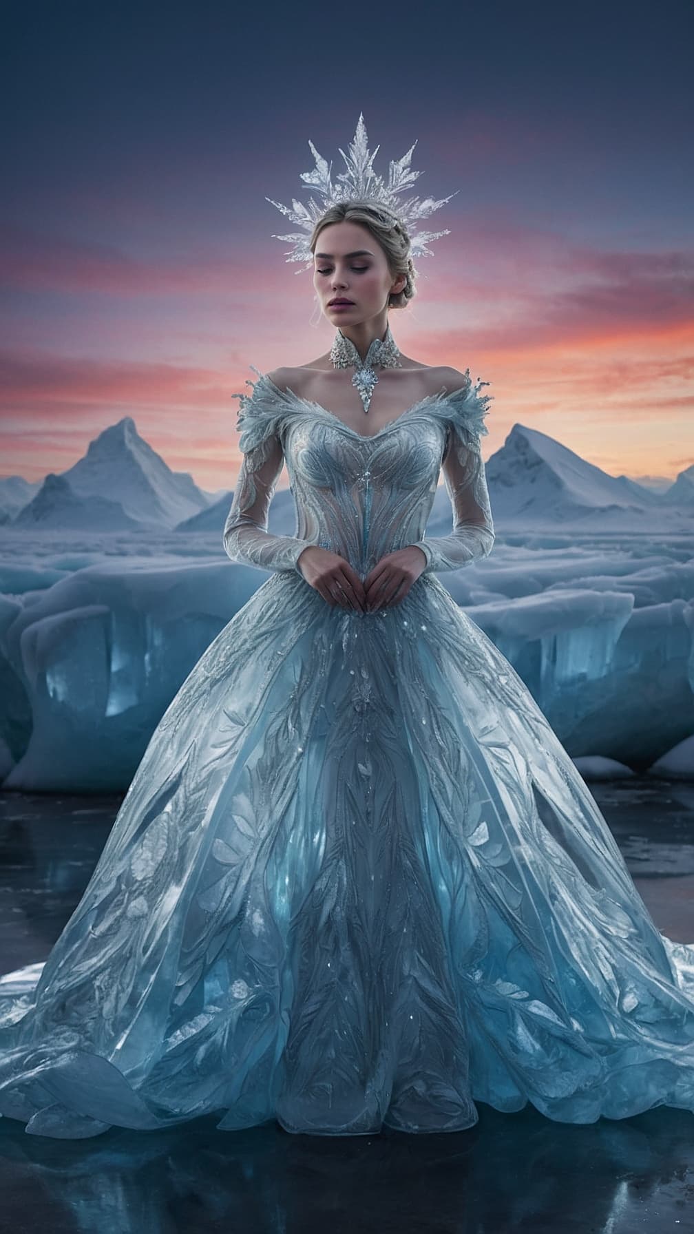 AI generated: A captivating hyperrealistic and surrealist double exposure image featuring the enchanting ice queen...