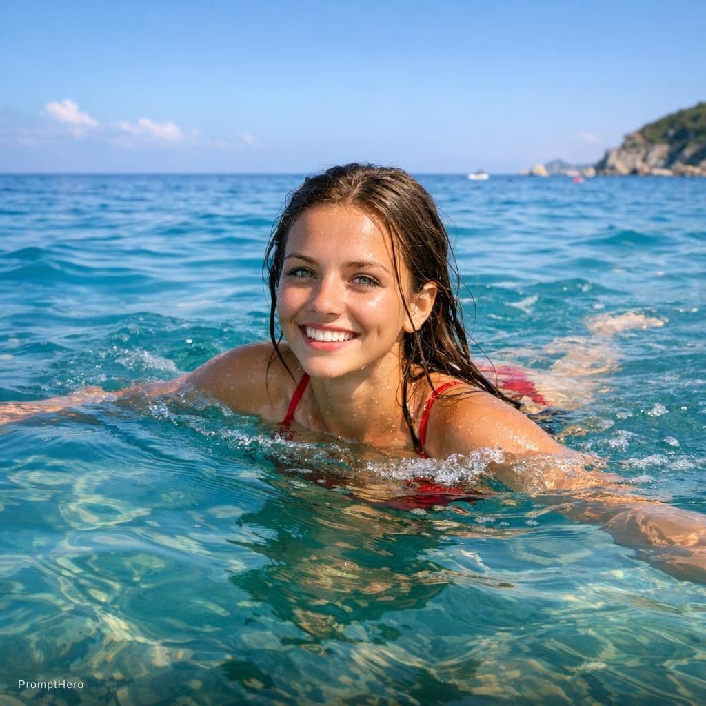 AI generated: Girl swim in sea