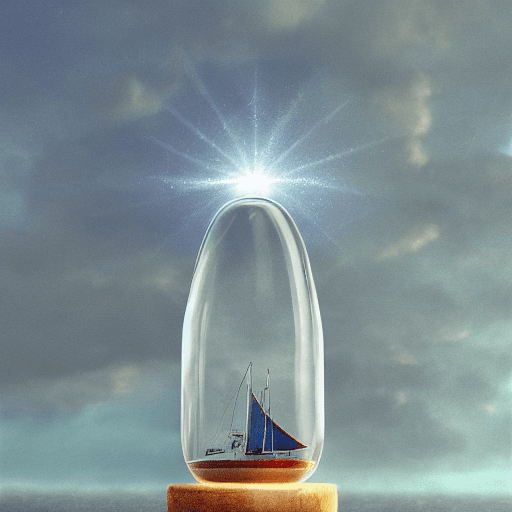AI generated: Sailboat, ((inside of a glass jar)), Photorealistic, Digital art, Render, Greg Rutkowski, Thomas Kin...