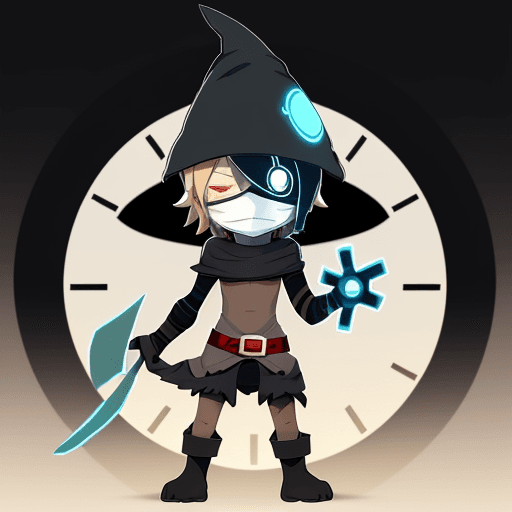 AI generated: (xelor:1.1), happy, simple background, male, solo, chibi, full body, black background, flat color, o...