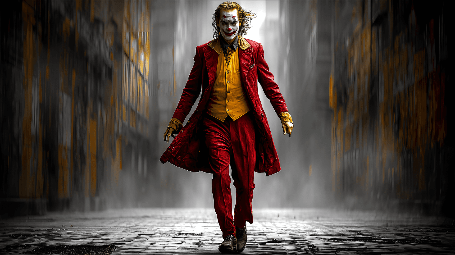 AI generated: A Caucasian male, approximately 30 years old, portrayed as the Joker character, wearing a vibrant cr...