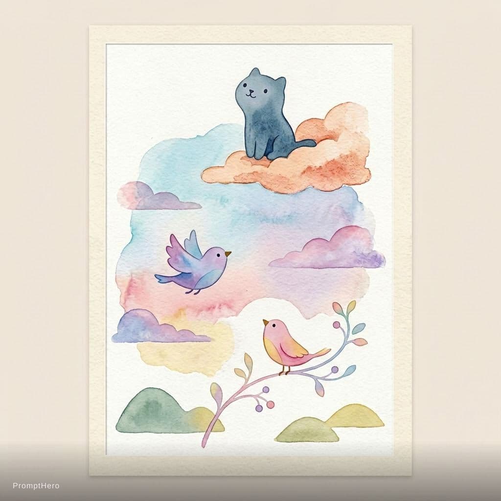 AI generated: Scene:

A calm, desaturated sky with soft pastel hues (light blues, blush pinks, lavender) painted i...