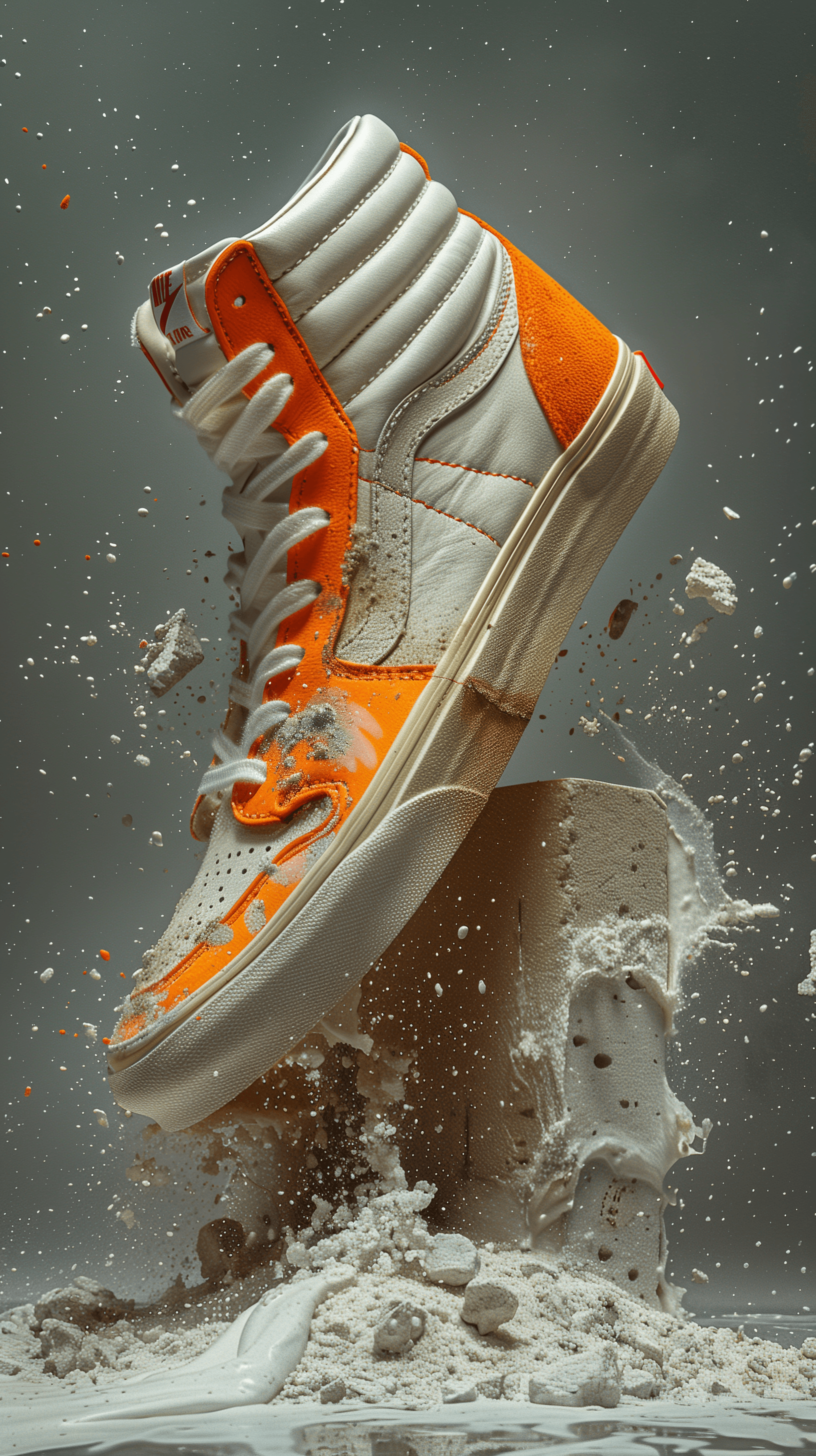 AI generated: productive photography, Vans Oldschool high-top sneaker product presentation, geometric plaster bloc...