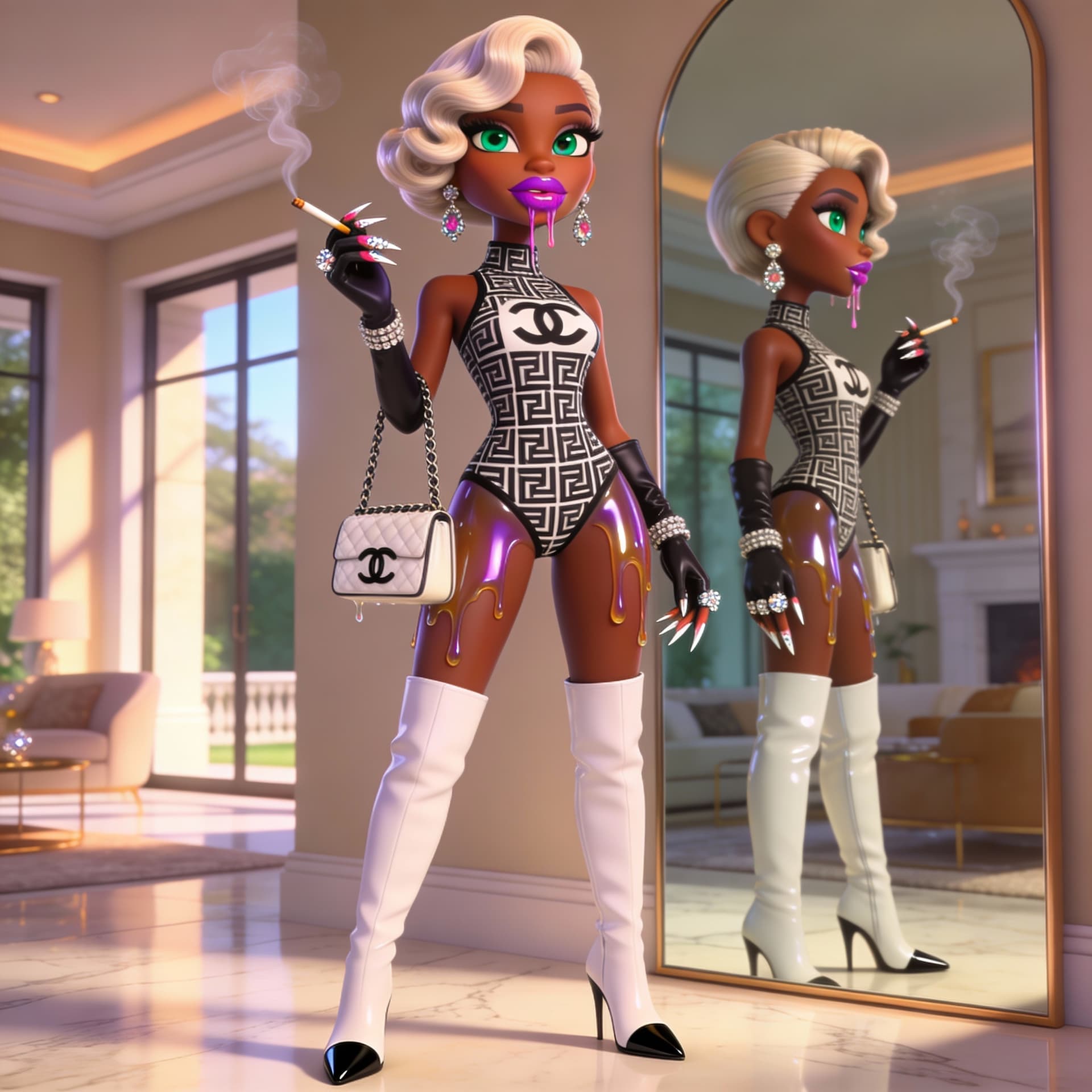 AI generated: Create a full-body, luxury, realistic Pixar-style 3D character of a sophisticated, fashion-forward a...