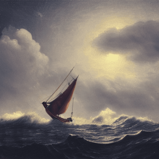 AI generated: A real photographic old landscape painting with incomparable reality,Super wide,Ominous sky,Sailing ...