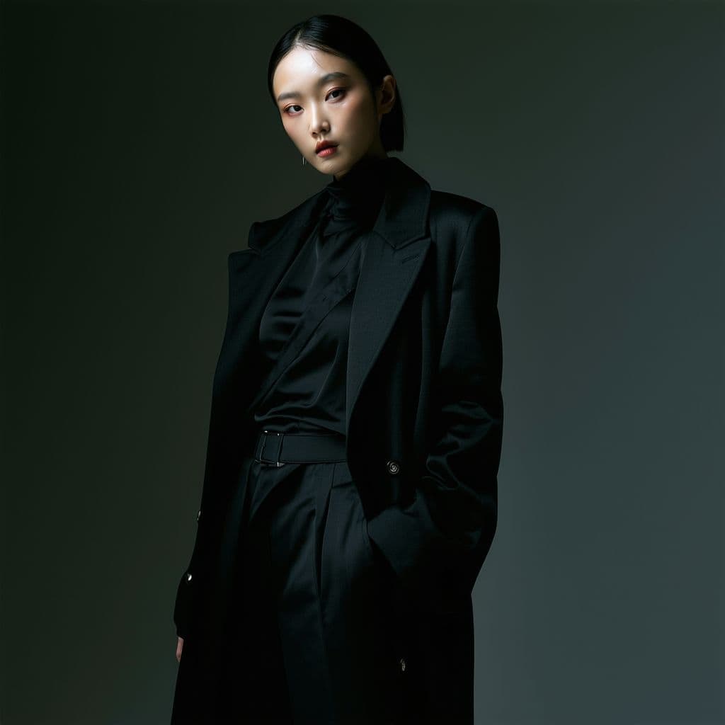 AI generated: A stylized portrait of a confident figure dressed in a sleek, dark outfit with subtle edgy accents. ...