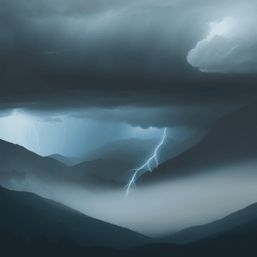 AI generated: Illustration of A thunderstorm rolling in over the mountains. Juxtaposition, Striped background, Car...