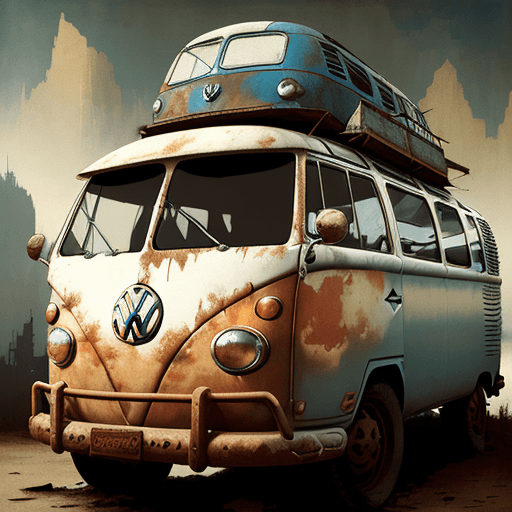 AI generated:  vw bus, canvas art, abstract art printing, in the style of brian mashburn, light red and light brow...