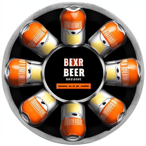AI generated: A billboard style beer add with a white background, a six beer cans in disarray, the beer cans shoul...
