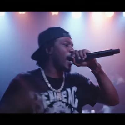 AI generated video: rapper performs as camera backs up to reveal the club crowd