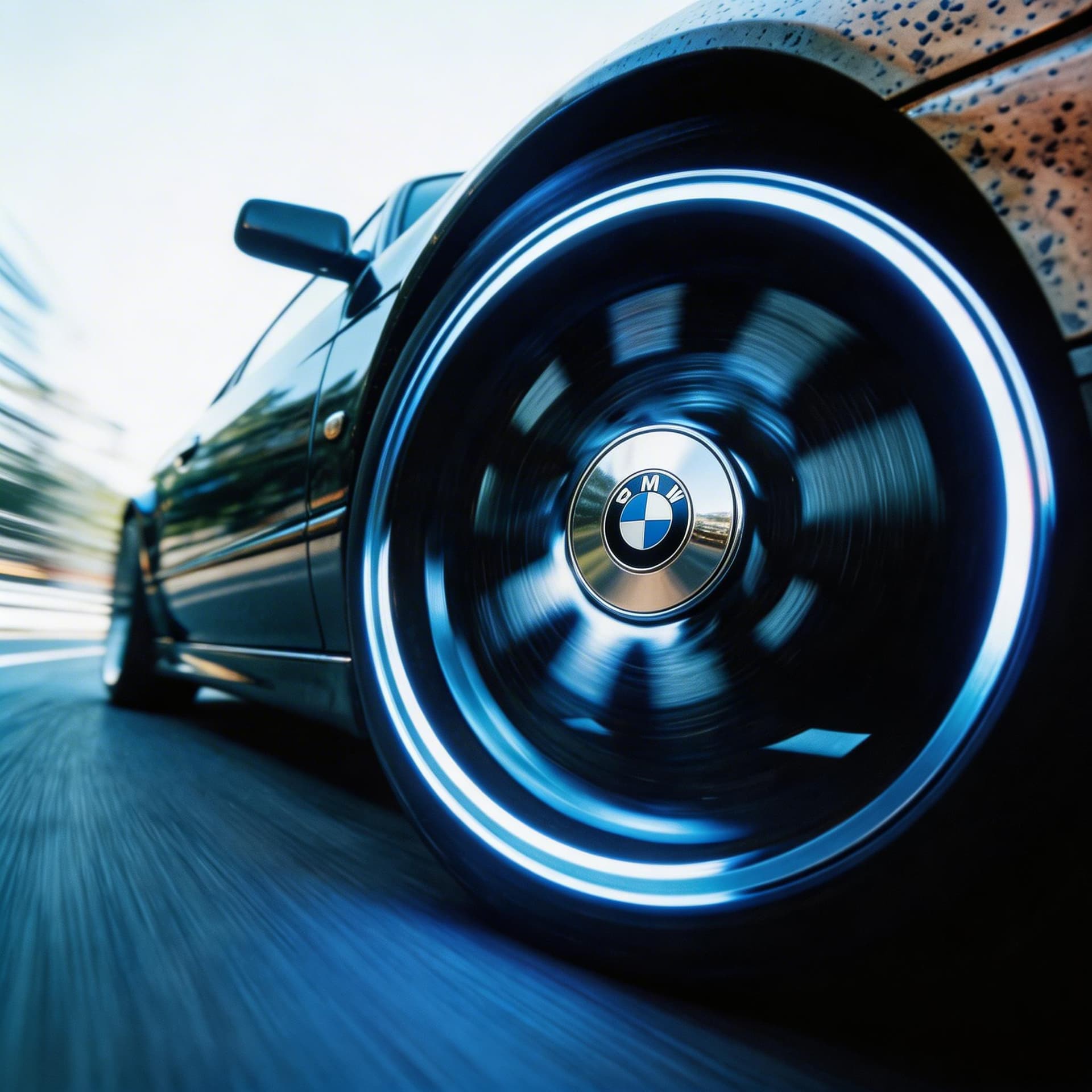 AI generated: replace the center of the wheel with a clean metallic badge containing a minimal logo, perfectly ali...