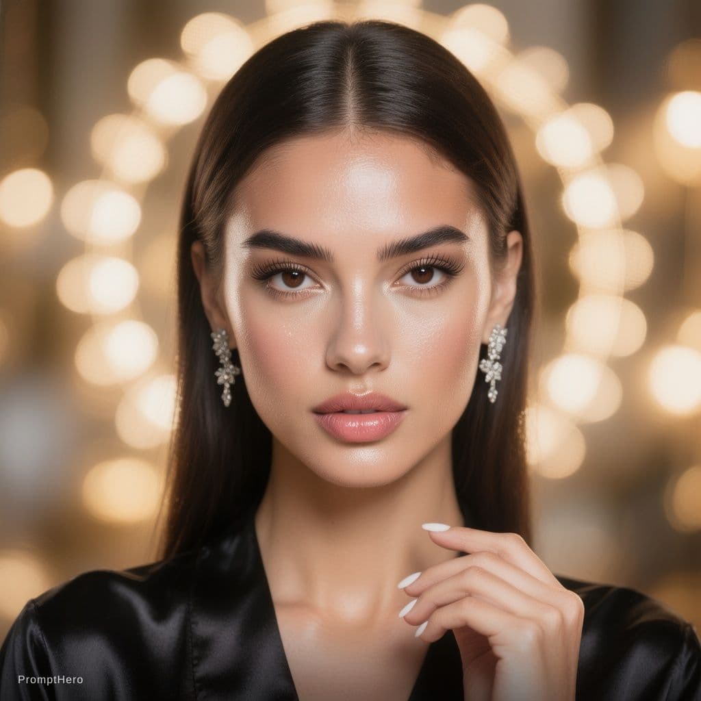 AI generated: Ultra-realistic high-end beauty portrait of a young woman with flawless, glowing skin and a dewy fin...