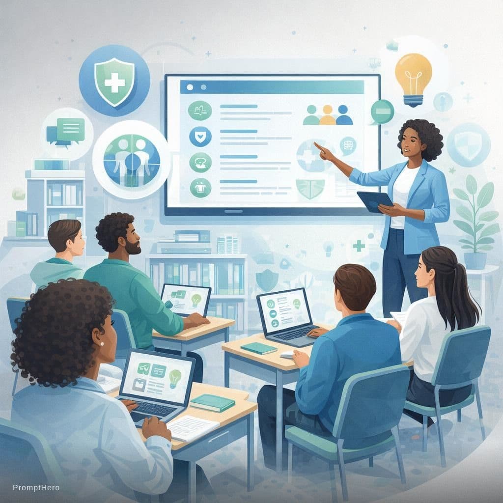 AI generated: An academic and professional visual design representing awareness and education, featuring a diverse...