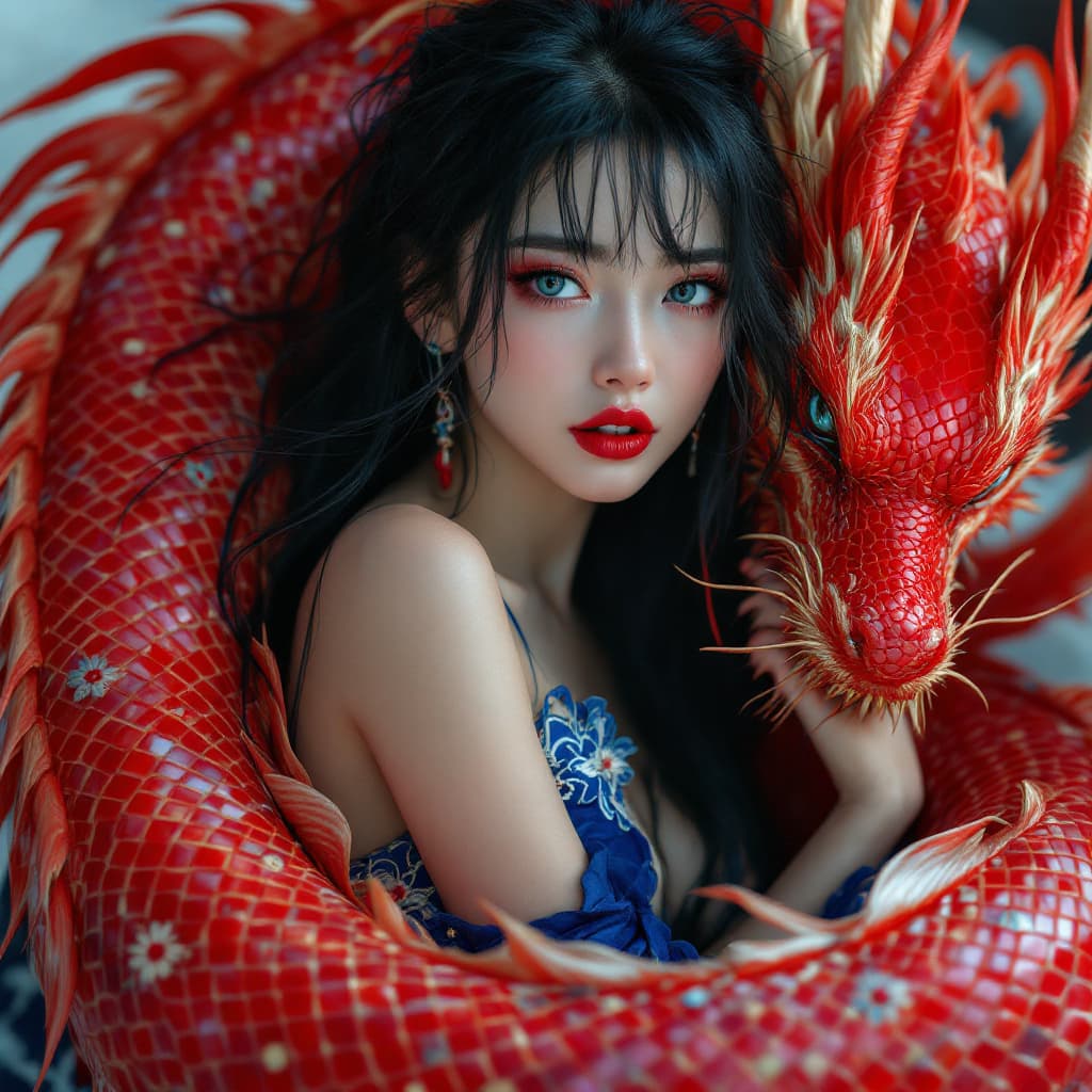 AI generated: Full bodies shot, Chinese Mythology, and Polynesian mythology, depicting a Beautiful Emo, Goth, Punk...