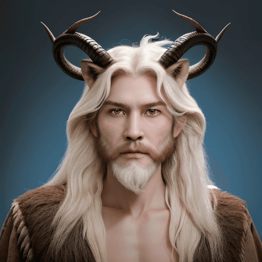 AI generated: He is NOT a human, he is dragon like. His head is horse-like. He has a deer antler on the right, a b...