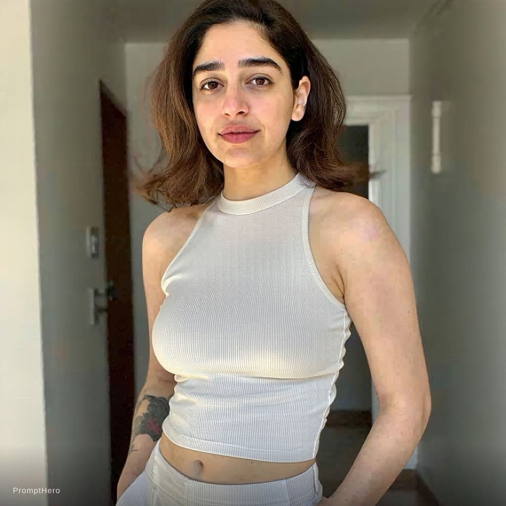 AI generated: tamannah bhatia in micro minimal triangle top with same pattern bottom