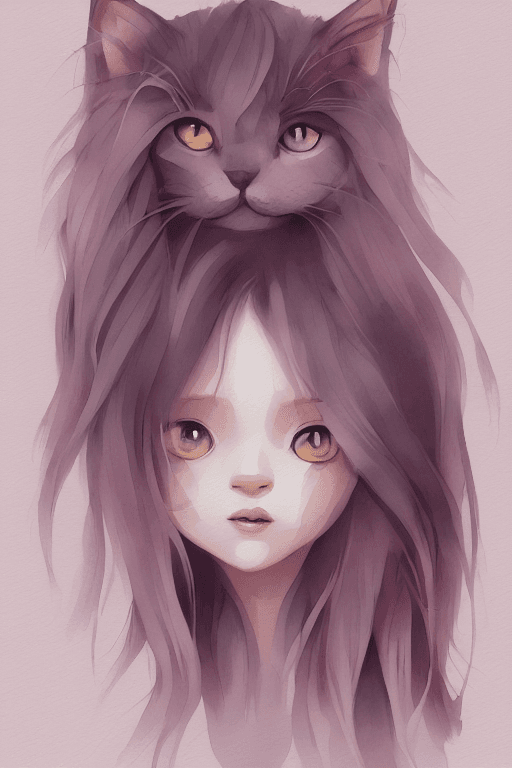 AI generated: mauve smoke watercolor flower cute cat portrait, by wlop and artgerm，Very high accuracy，The hair is ...