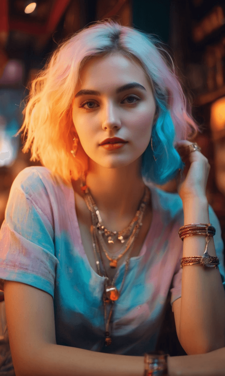 AI generated: best quality, 4k, highres, masterpiece, ultra-detailed, realistic, 18 old girl in street cafe, messy...