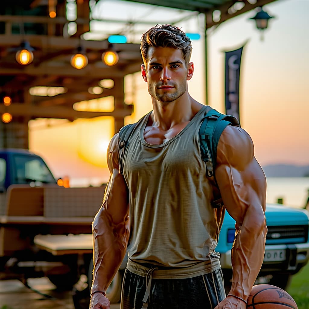 AI generated: A ripped and cut with 4x4 biceps and 12 pack abs, 180.34 cm Male, tan, bright blue eyes, salt and pe...