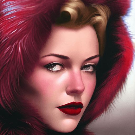 AI generated: rachel wyeth in her red fur coat, in the style of captivating lighting, glamorous hollywood portrait...