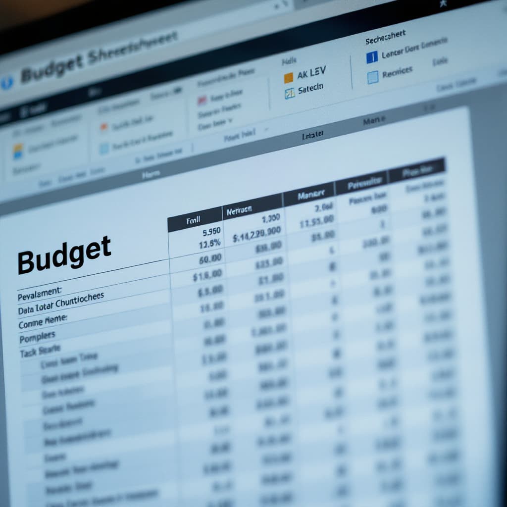 AI generated: A detailed budget spreadsheet on a computer screen. dslr, ultra quality, sharp focus, tack sharp, do...