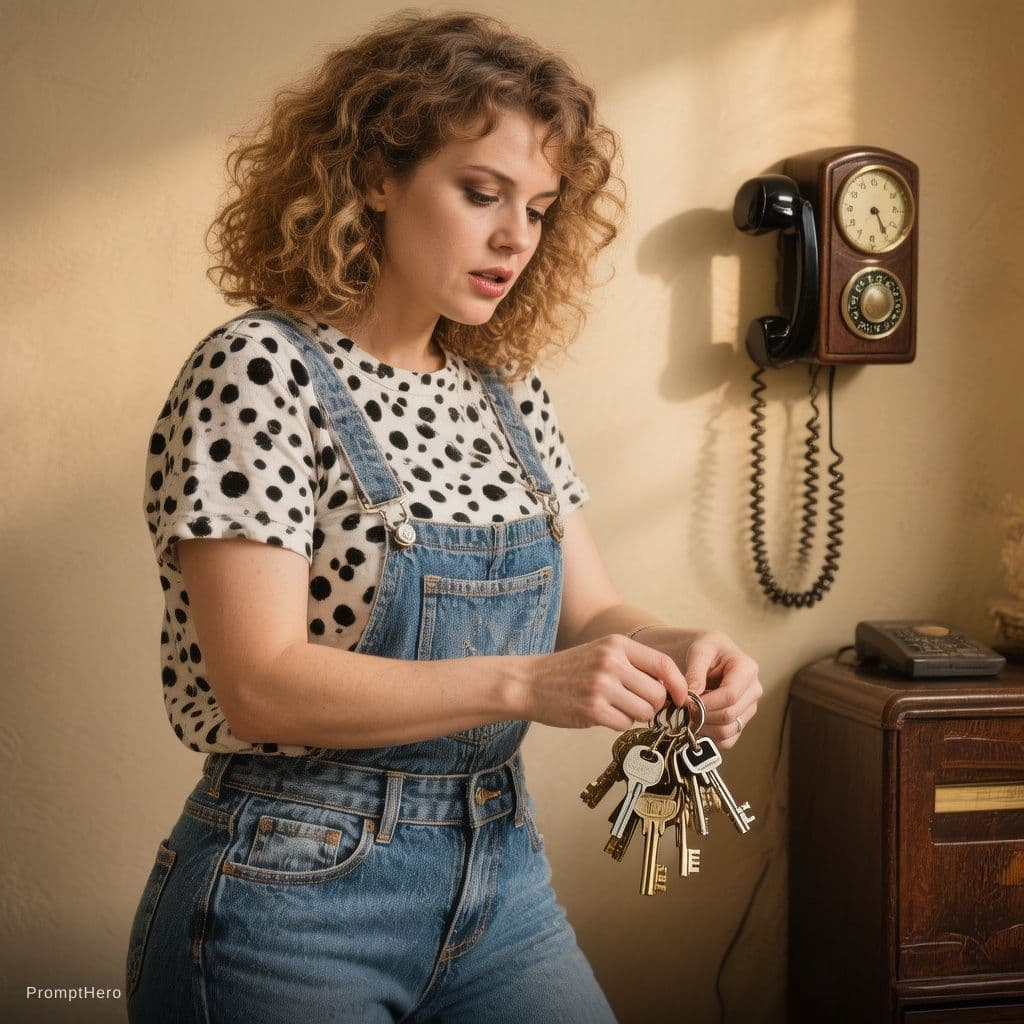 AI generated: Reimagine la cantante a 45 gradi mentre si lega le chiavi di casa a dei jeans color dalmata- l’artis...