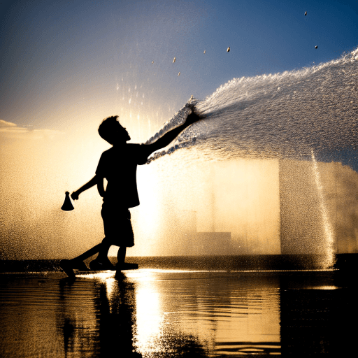 AI generated: water being thrown.  silhouette.