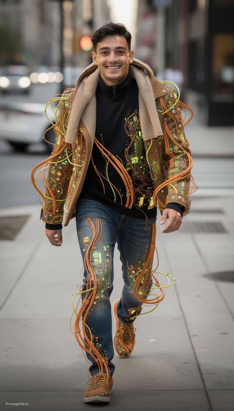 AI generated: 
A hyperrealistic boy walks toward us, facing the camera, along a city sidewalk. Close-up on the man...