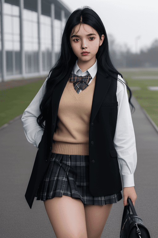 AI generated: (masterpiece, best quality), a cute 18 yo girl wearing a school uniform with vest sweater, coat and ...