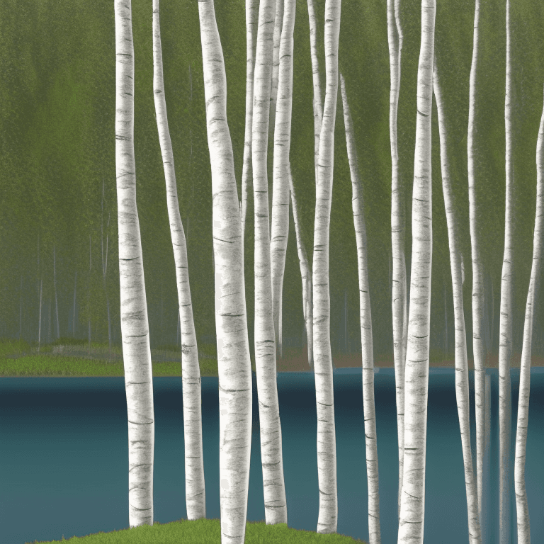 AI generated: photorealistic oil on canvas, 
birch trees by a river and hill,
beautiful setting, 
Foreground,
unre...