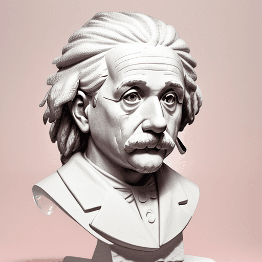 AI generated: Plaster head of Albert Einstein, white JBL headphones, on Doric order, pink background --ar 4:5 --q ...