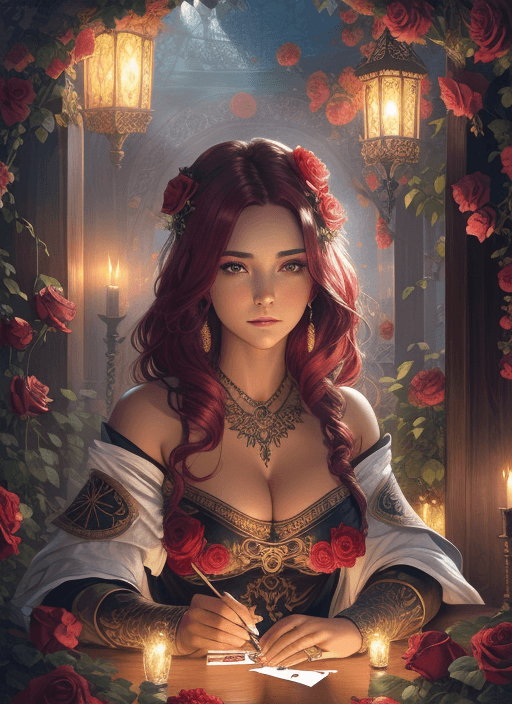 AI generated: Tarot card, Close up face shot of a beautiful woman looking at the camera, (((card title surrounded ...