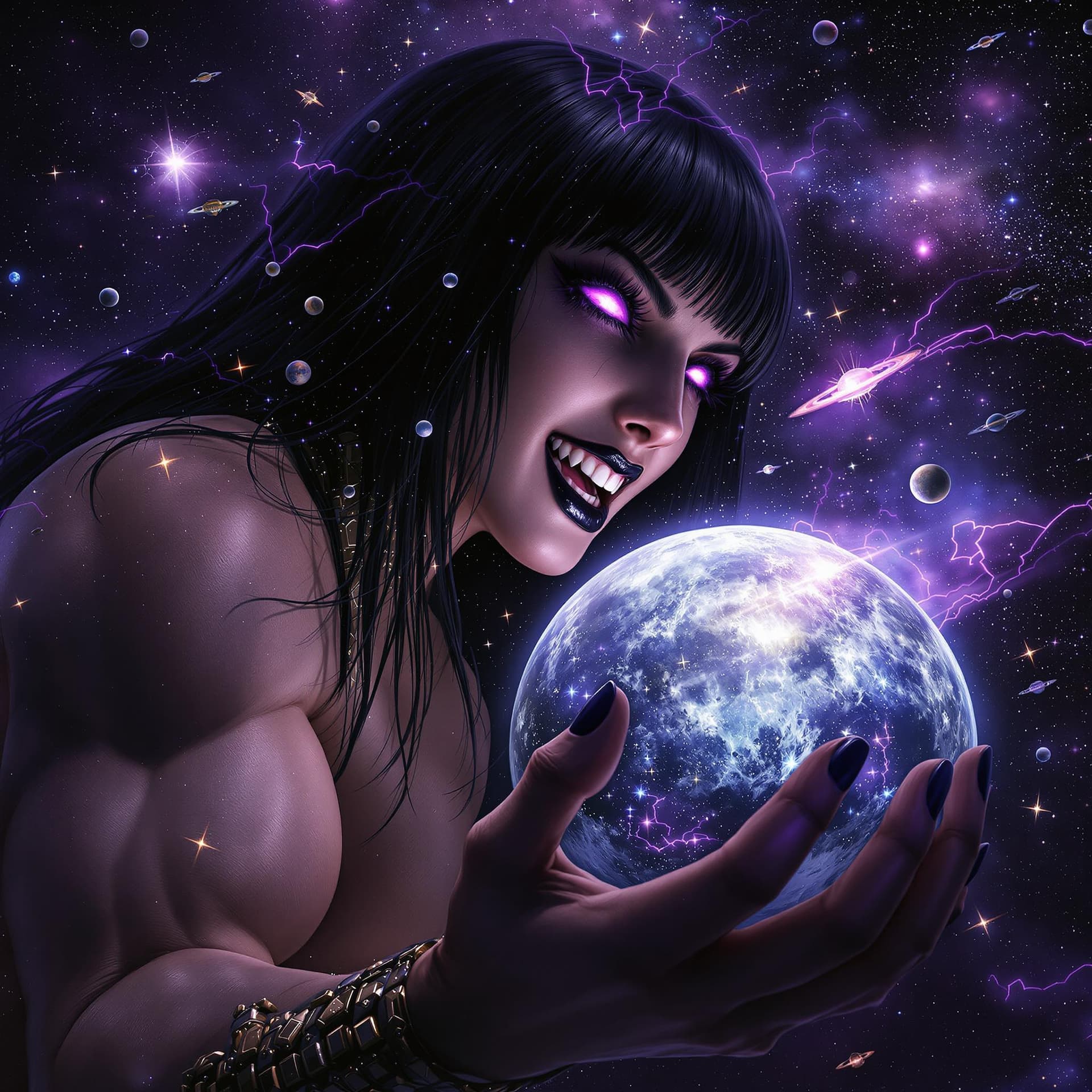 AI generated: enormous giantess female who looks like WWE superstar 
 Rhea Ripley with black medium length hair wi...