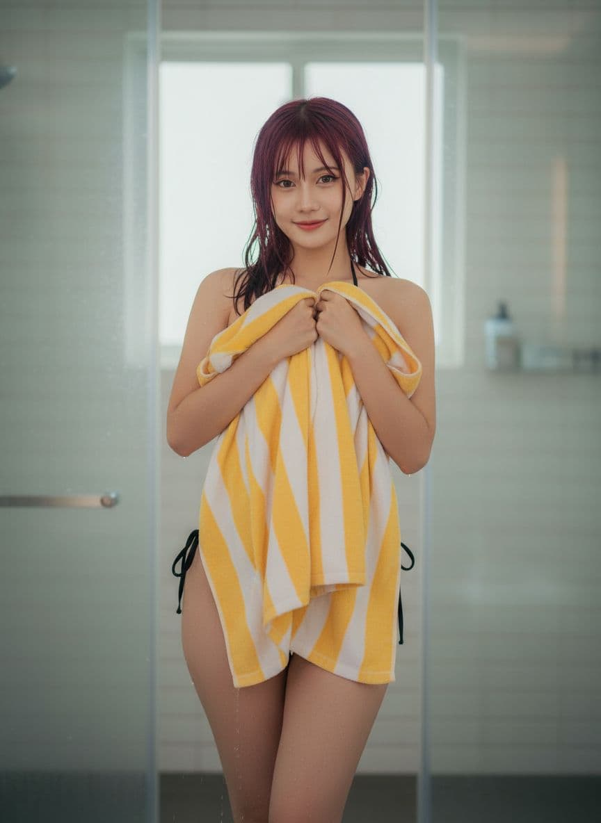 AI generated: A 8K masterpiece, ultra-detailed, full body image of a beautiful face, 25-year-old  with wet hair st...