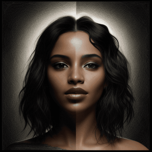AI generated: a beautiful woman, in the style of texture-rich layers, dark black and light black, the pictures gen...