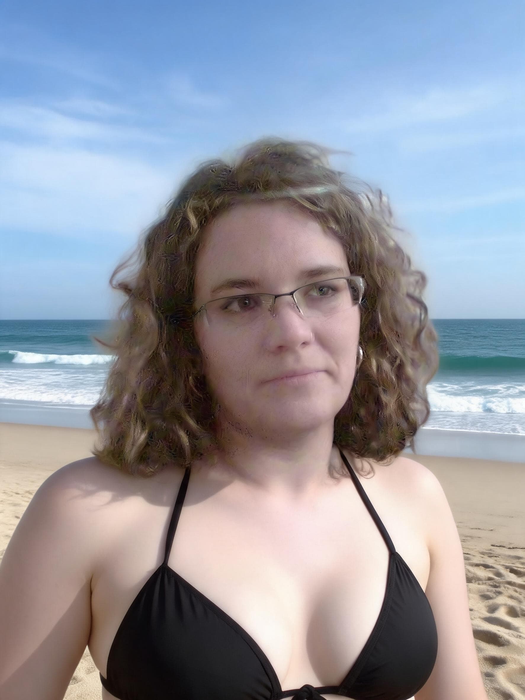 AI generated: Die Frau hat einen Bikini am Strand an.