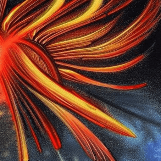 AI generated: Drawing of a phoenix, rebirthing out of its glowing ashes, making an infinite figure, make from ashe...